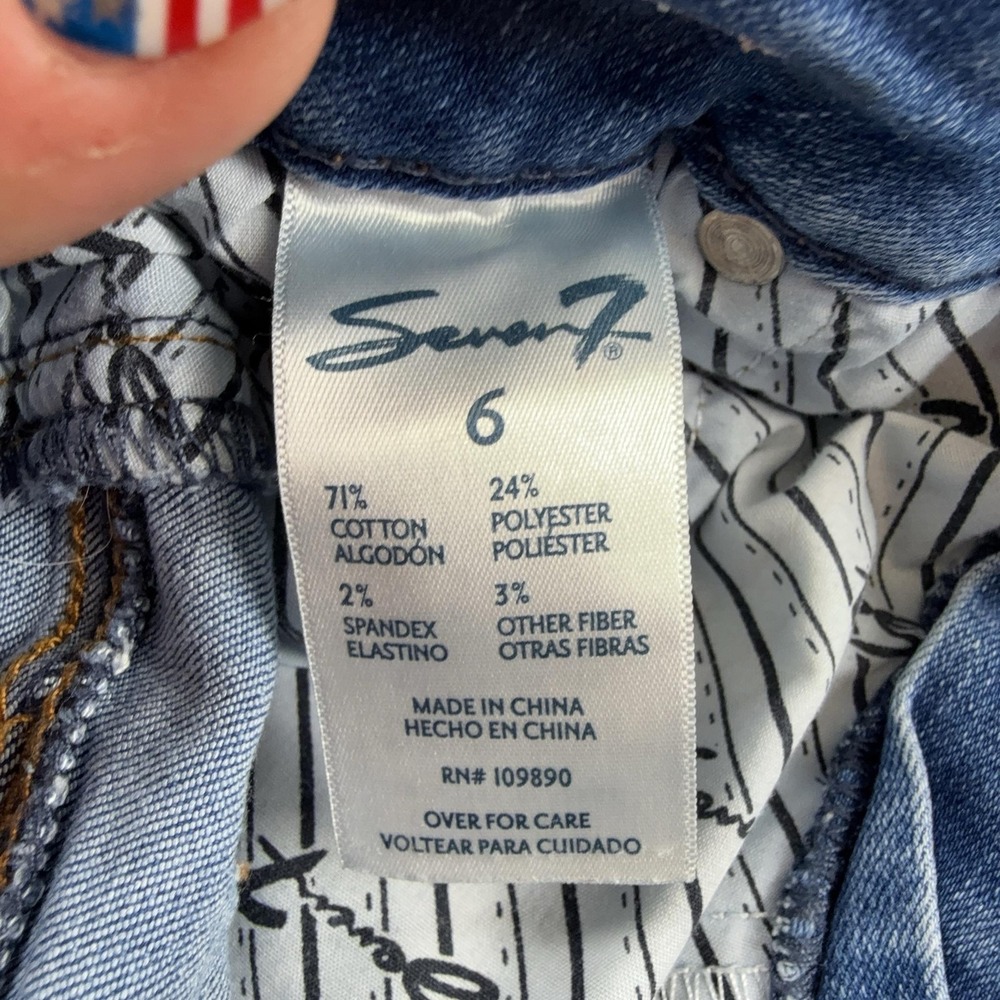 Seven7 Shorts Womens 6 Blue Denim Cutoff Raw Hem Stretch 5 Pocket Casual Summer - Picture 6 of 10